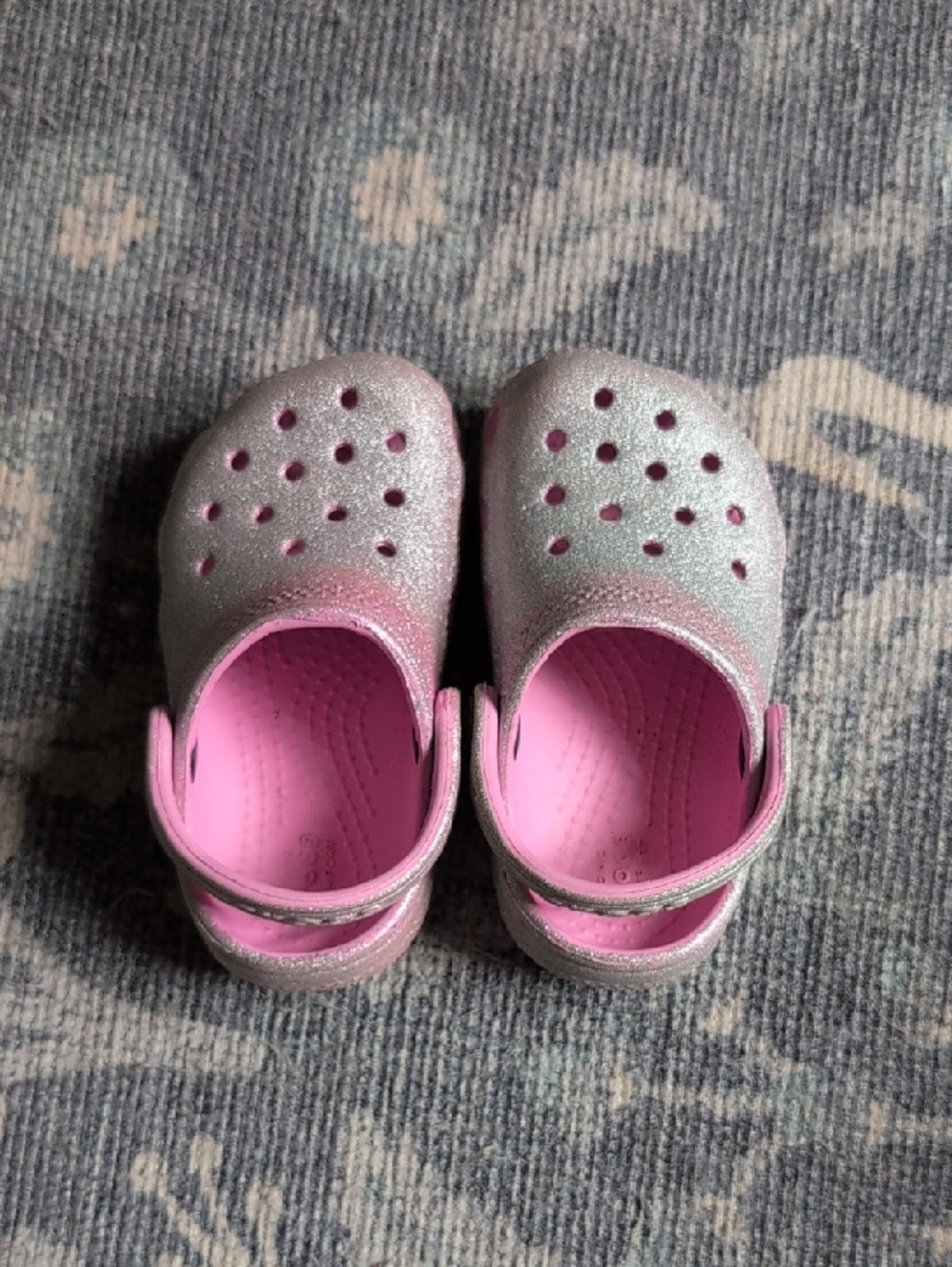 CROCS Kids' Silver Sparkle Glitter Clogs with Pink Lining